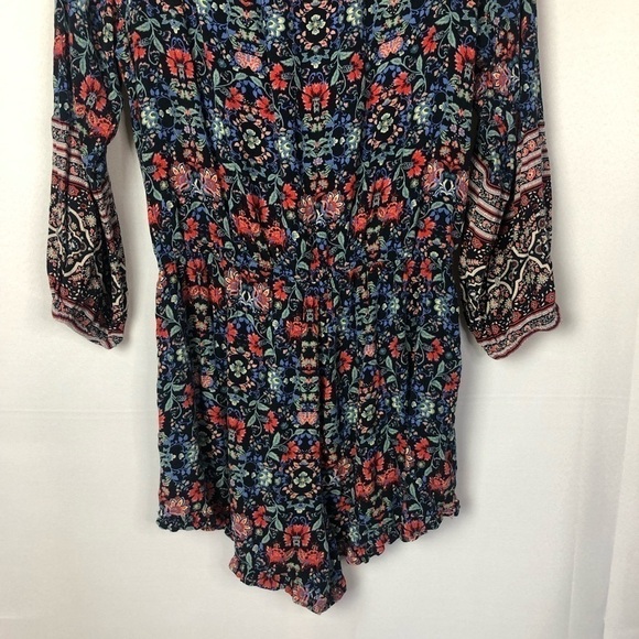 American Eagle Outfitters Blue & Red Floral Long Sleeve Romper L - Picture 7 of 7